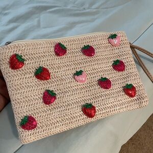 Handmade Strawberry Straw Clutch Wristlet bag